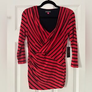 Vince Camuto NWT red and black striped blouse